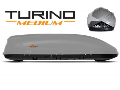 Бокс-багажник на крышу аэродинамический серый Turino Medium двухстороннее открывание 460 л