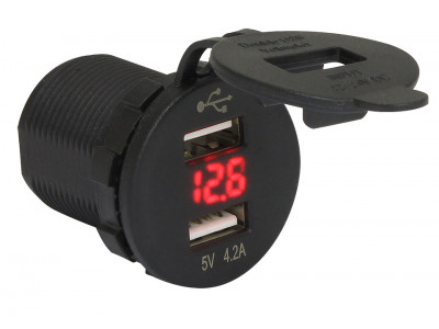 Гнездо питания с USB-разъемами 4,2 А вольтметр